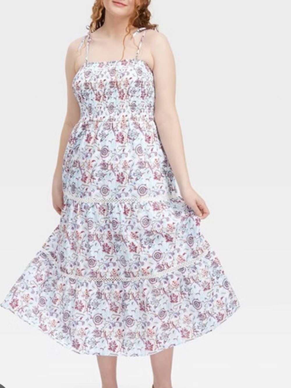 Roller Rabbit x Target Floral Print Smocked Tiered Tie Strap Midi Dress Large